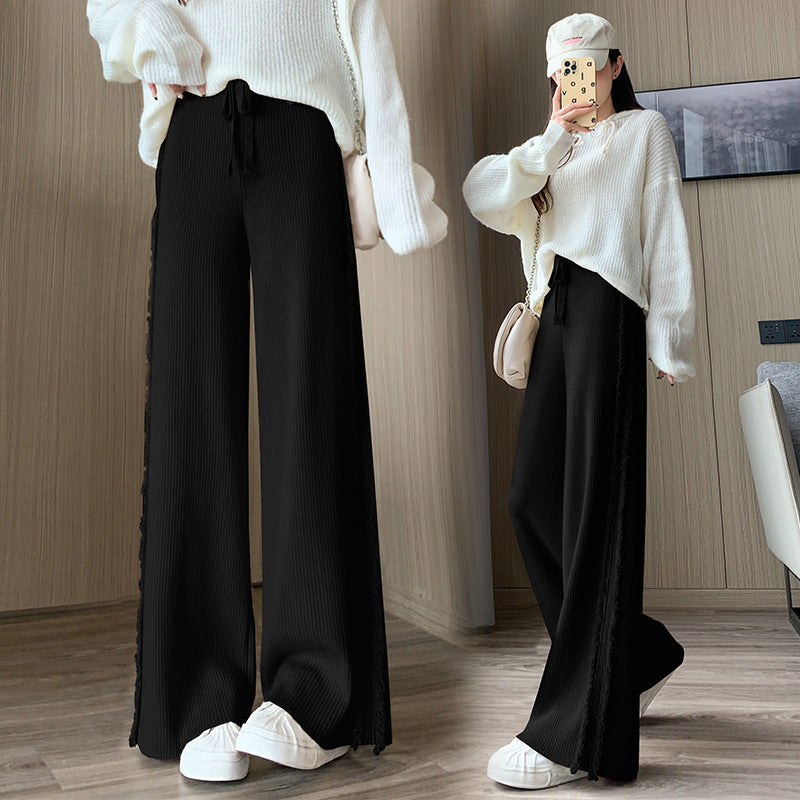 Wide Leg Pants High Waist Elastic Tassel Floor-Length Trousers