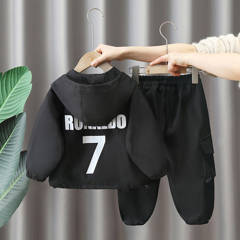 Stylish Boys Autumn Spring Hooded Jacket Two-Piece Set
