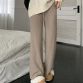 Women's Casual Ribbed Knit Pants, Loose Straight Leg Trousers with Elastic Waist
