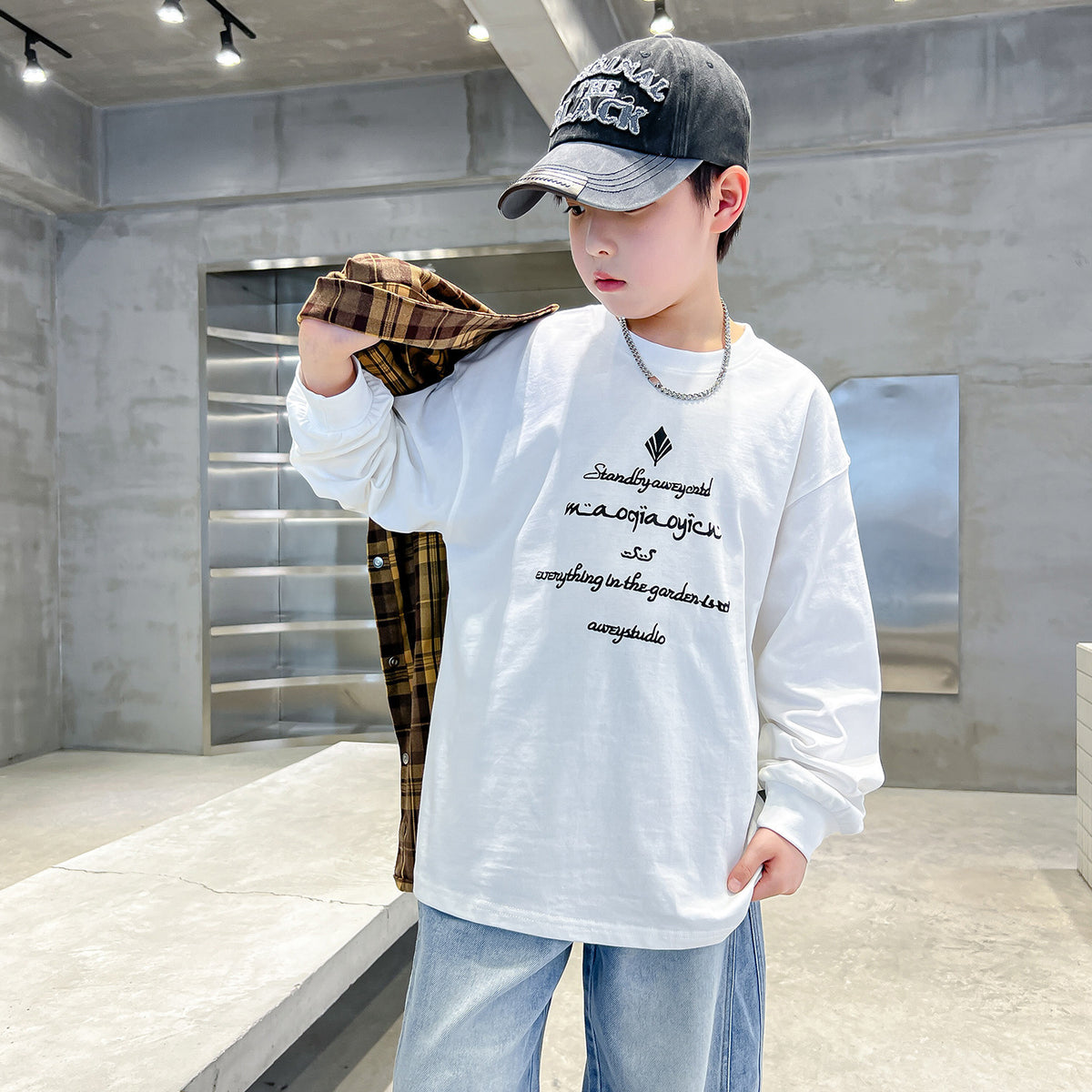 Plaid Long Sleeve Turn-down Collar Boys' Shirt Jacket