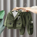 Stylish Boys Autumn Spring Hooded Jacket Two-Piece Set