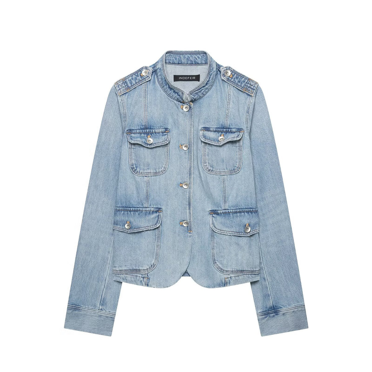 Casual minimalist pocket embellished denim jacket