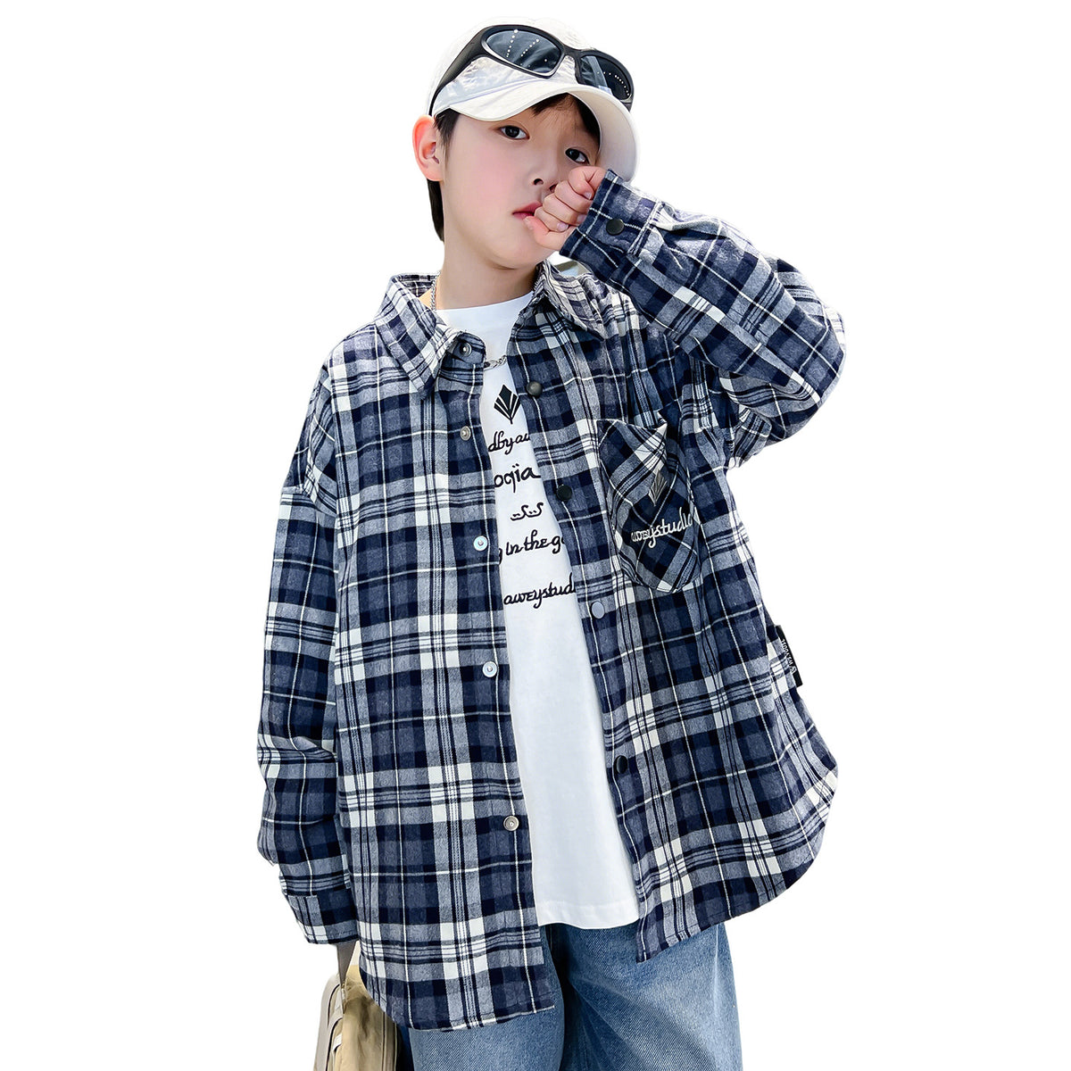 Plaid Long Sleeve Turn-down Collar Boys' Shirt Jacket