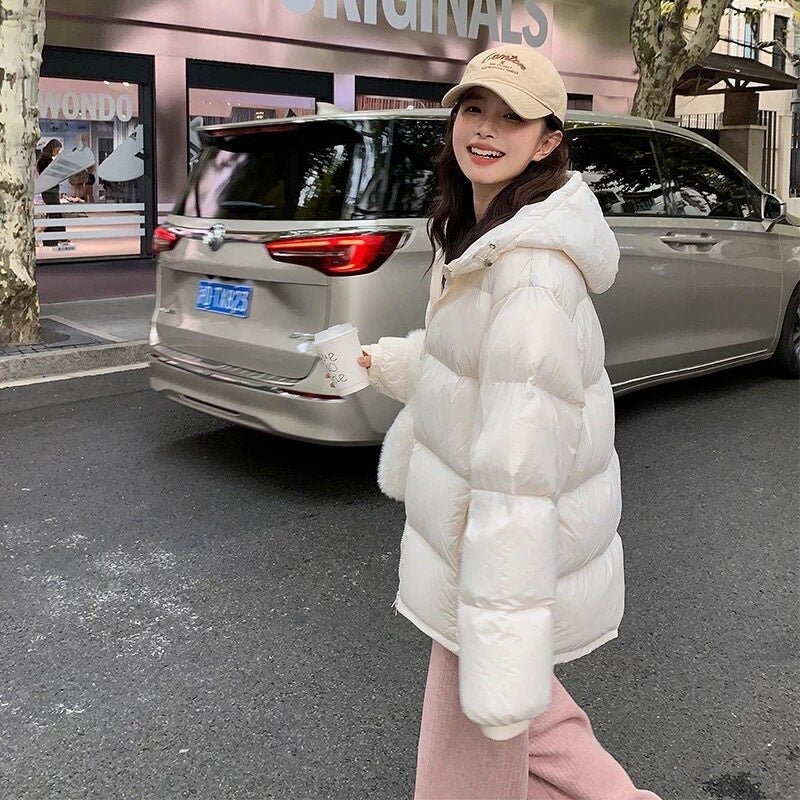 Long Sleeve Hooded Loose Cropped Puffer Jacket for Women