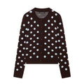 Button up round neck polka dot knit sweater jacket for women