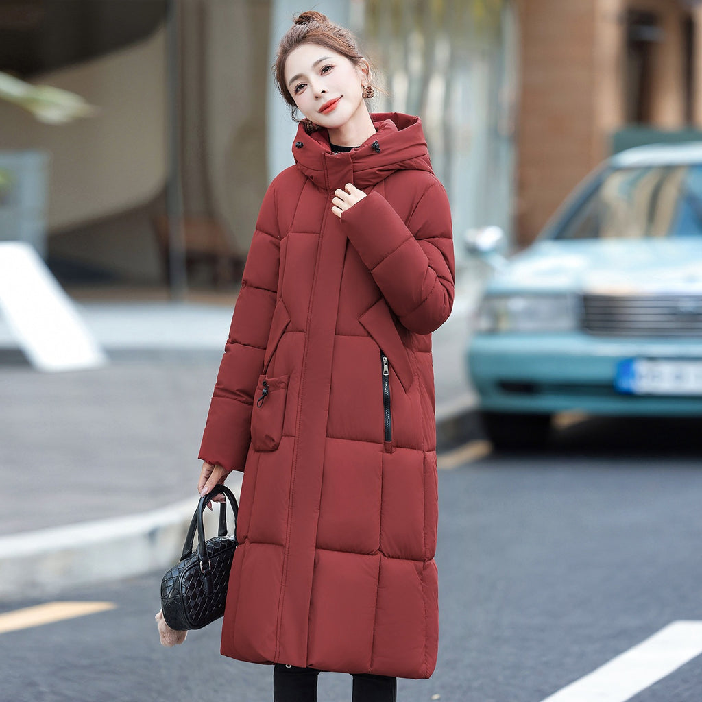 Women's Thickened Cotton-Padded Jacket Slim Fit Knee-Length Winter Coat