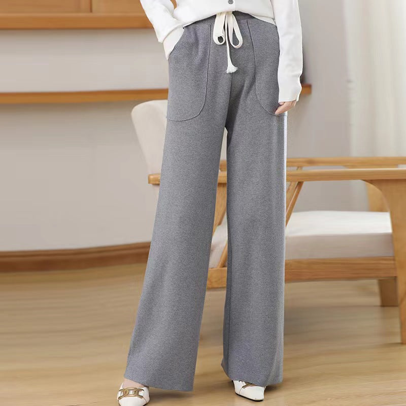 Women's Knitted Elastic Waist Casual Wide Leg Straight Pants