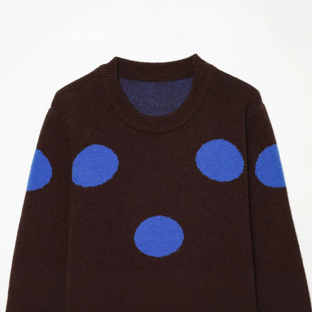 Polka dot long sleeved round neck sweater for women
