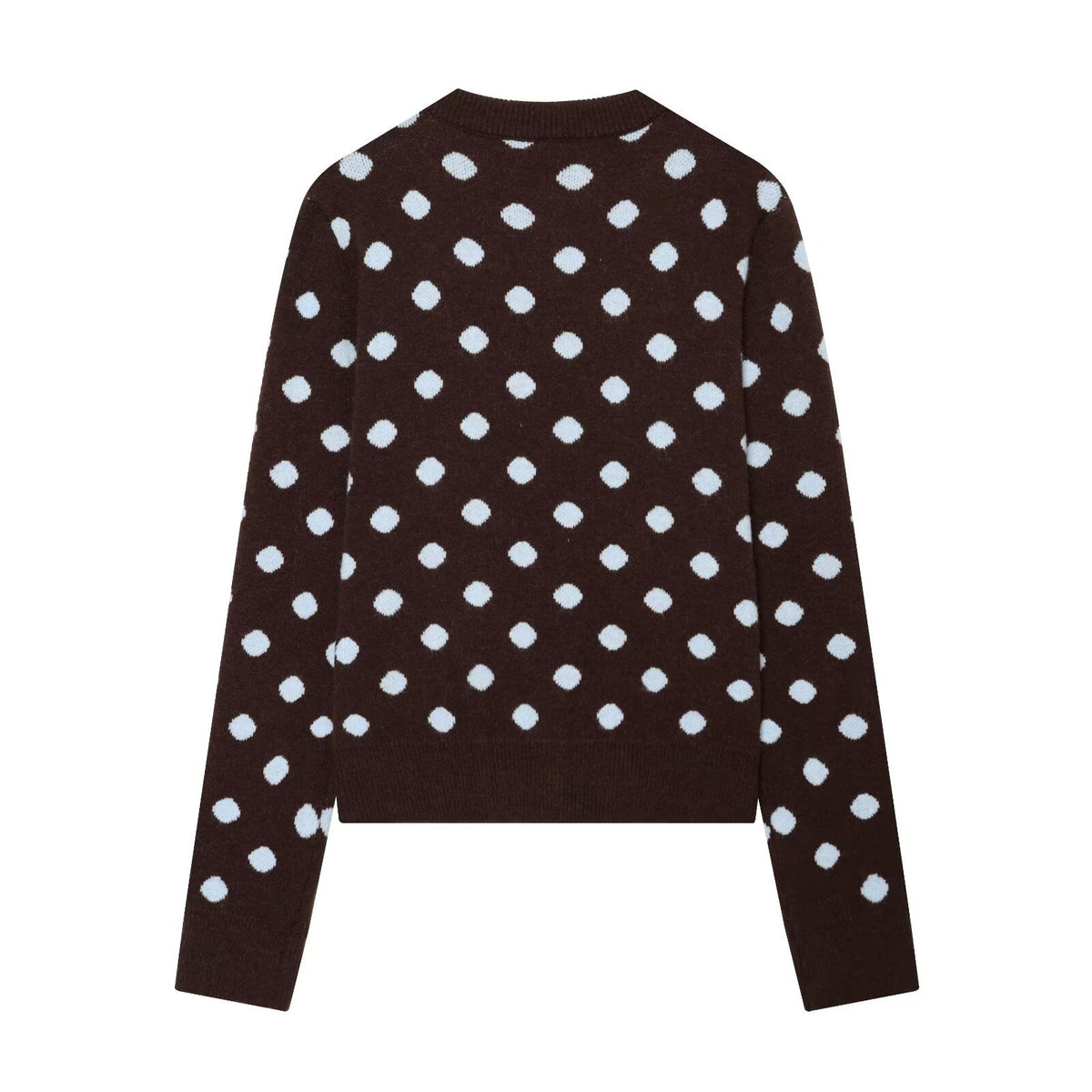 Button up round neck polka dot knit sweater jacket for women