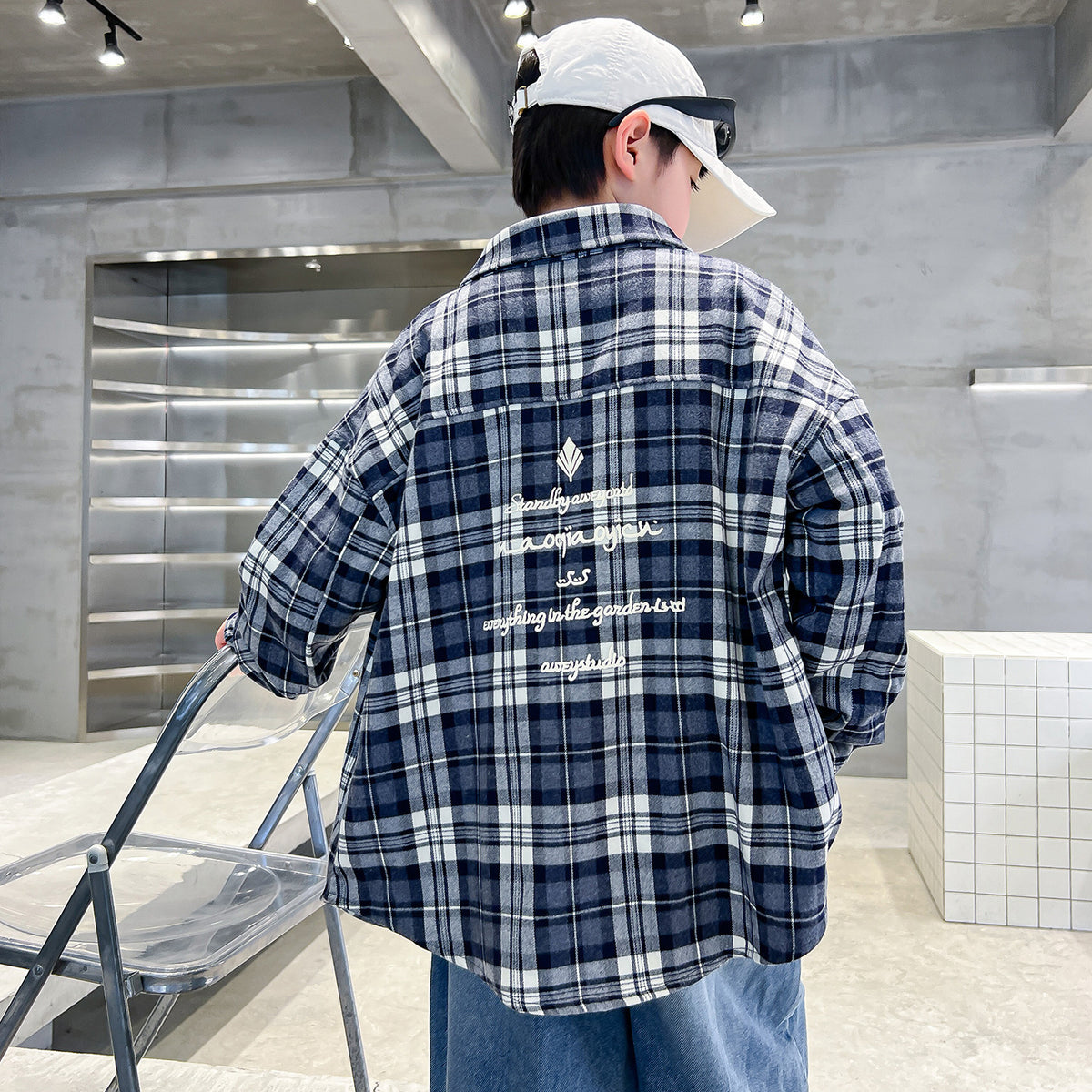 Plaid Long Sleeve Turn-down Collar Boys' Shirt Jacket