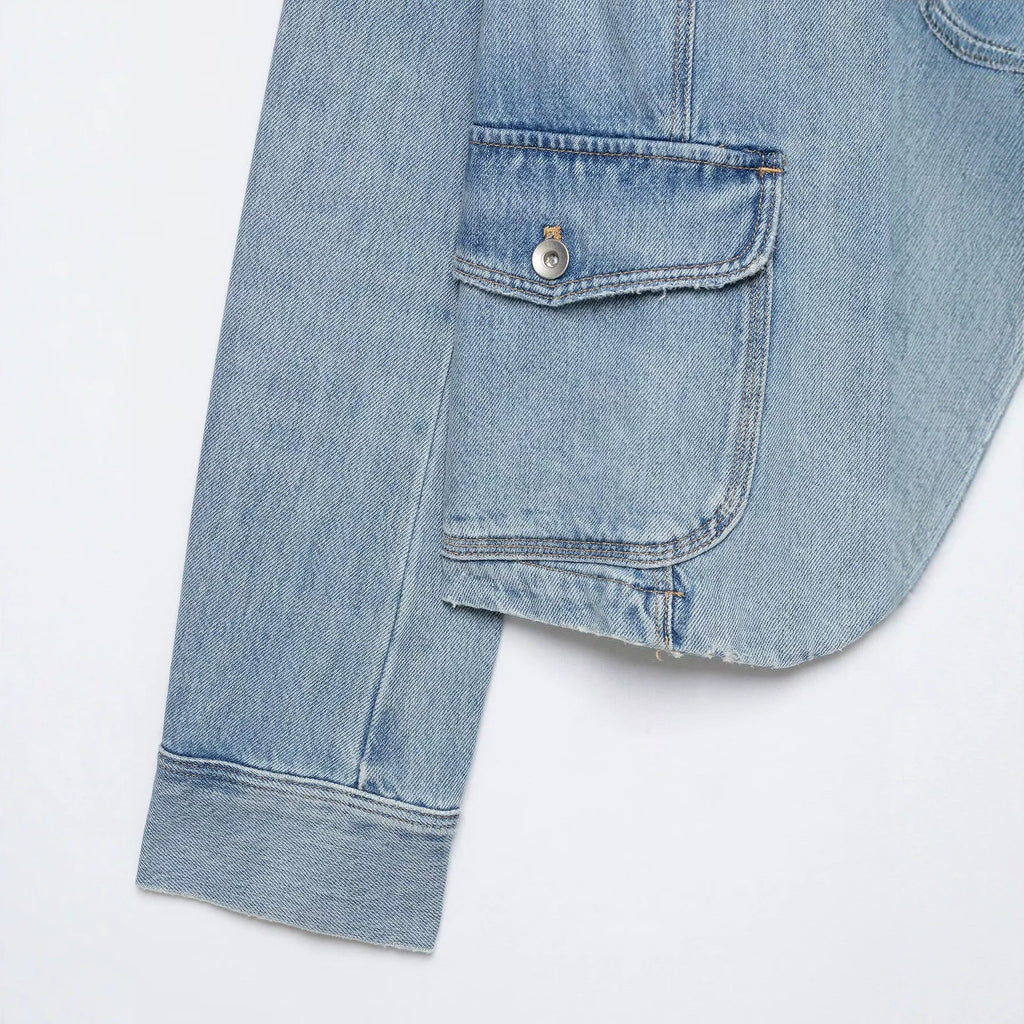 Casual minimalist pocket embellished denim jacket