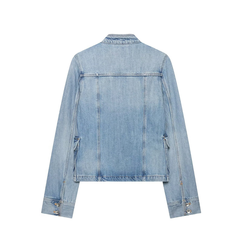 Casual minimalist pocket embellished denim jacket