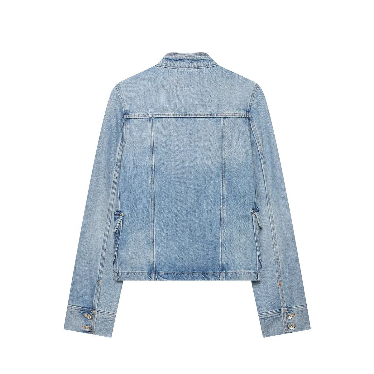 Casual minimalist pocket embellished denim jacket