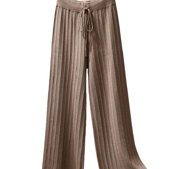 Women's Casual Ribbed Knit Pants, Loose Straight Leg Trousers with Elastic Waist