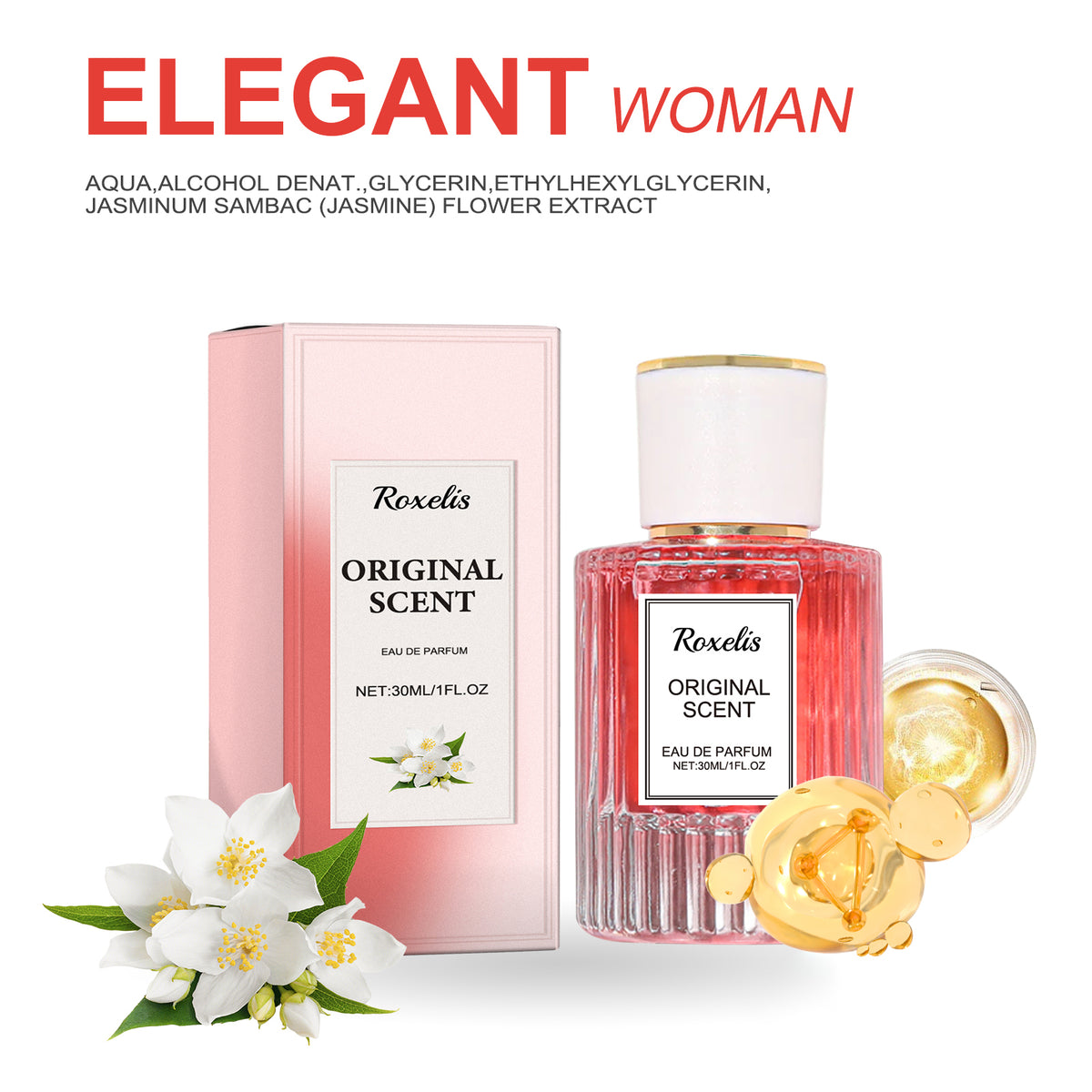 Jasmine Lady Pheromone Perfume, Wrist Behind Ear Neck Natural Long-Lasting Light Fragrance Delicate Elegance Exudes Feminine Charm