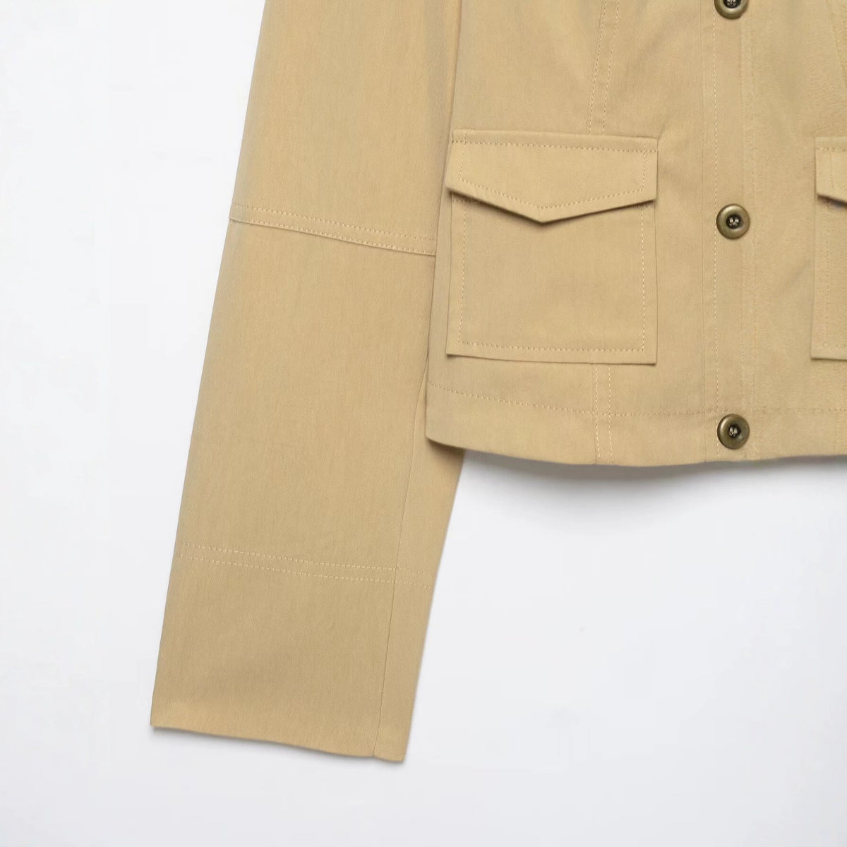 Versatile casual simple double breasted stand up collar pocket jacket for women